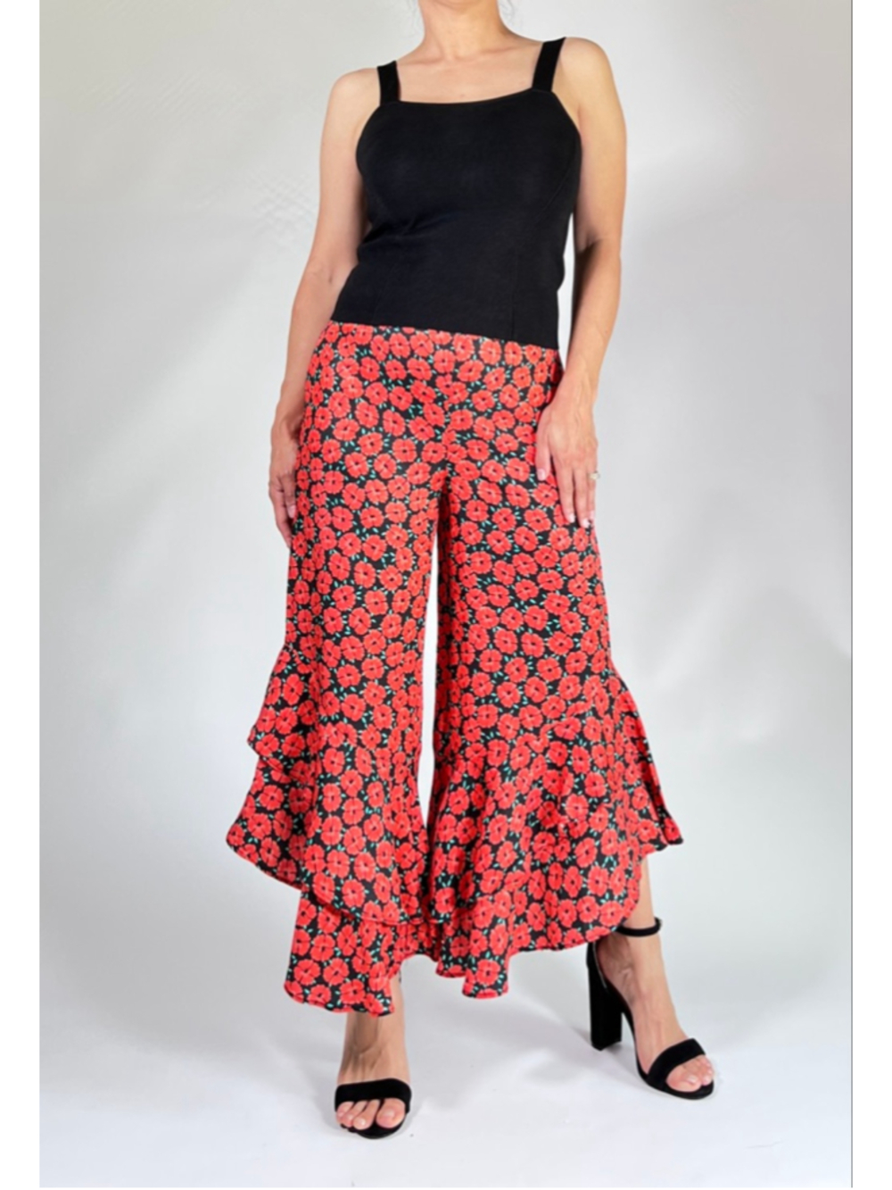 Anthropologie Womans Pants Red Floral Wide Leg Ruffke Pants Size 6 Viscose Cupro - Picture 3 of 10
